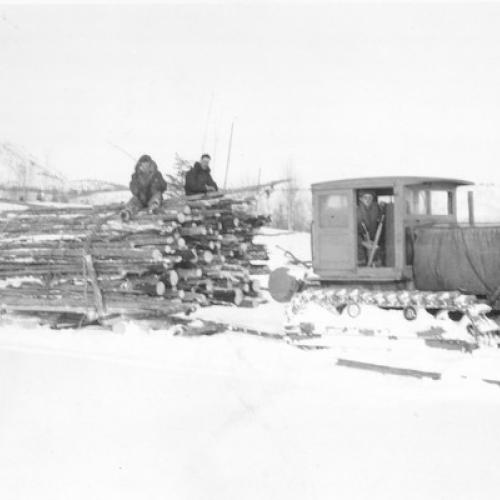 Cat train hauling cord wood 1930s (Joseph Elphege Dancause Collection)